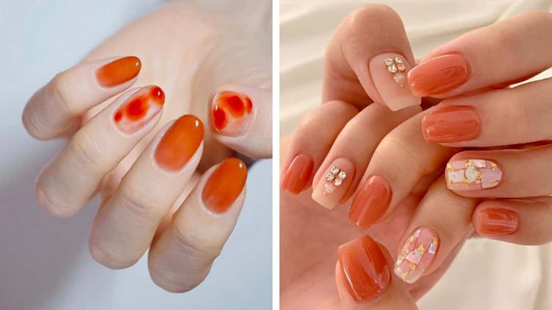 Nail màu cam đào biến hoá đầy ấn tượng